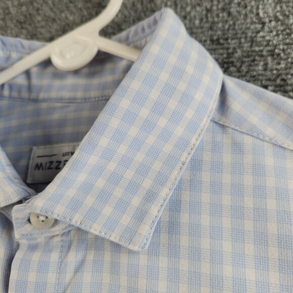 Mizzen + Main Medium Trim Fit Blue Plaid Long Sleeve Button Up Stretch USA Made - Picture 6 of 16